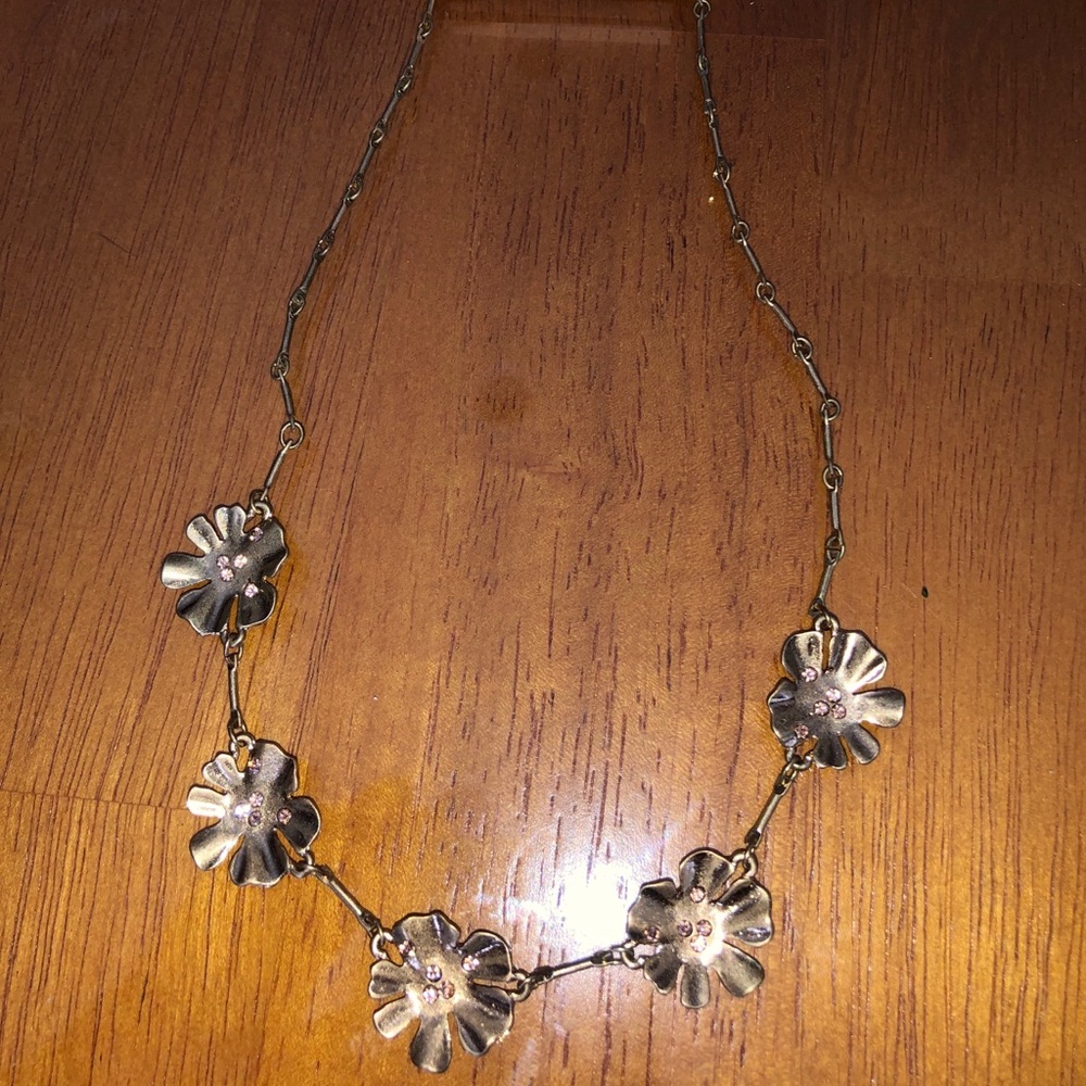 Lauren Conrad Gold Flower & Pink Crystal Necklace
